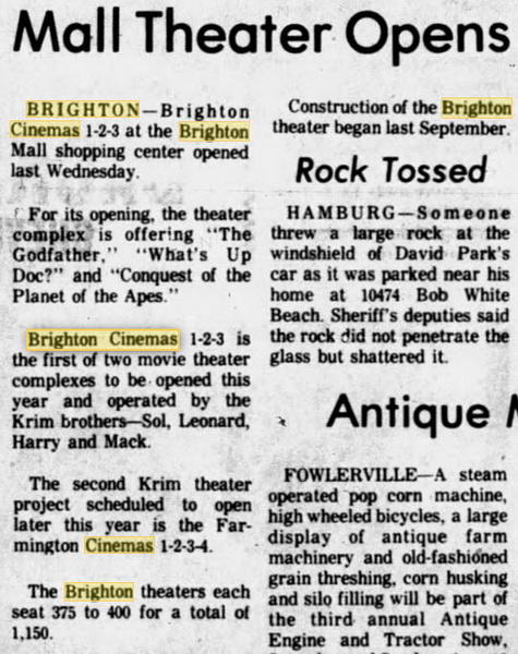 Brighton Cinemas 9 - Aug 9 1972 Opening Announcement